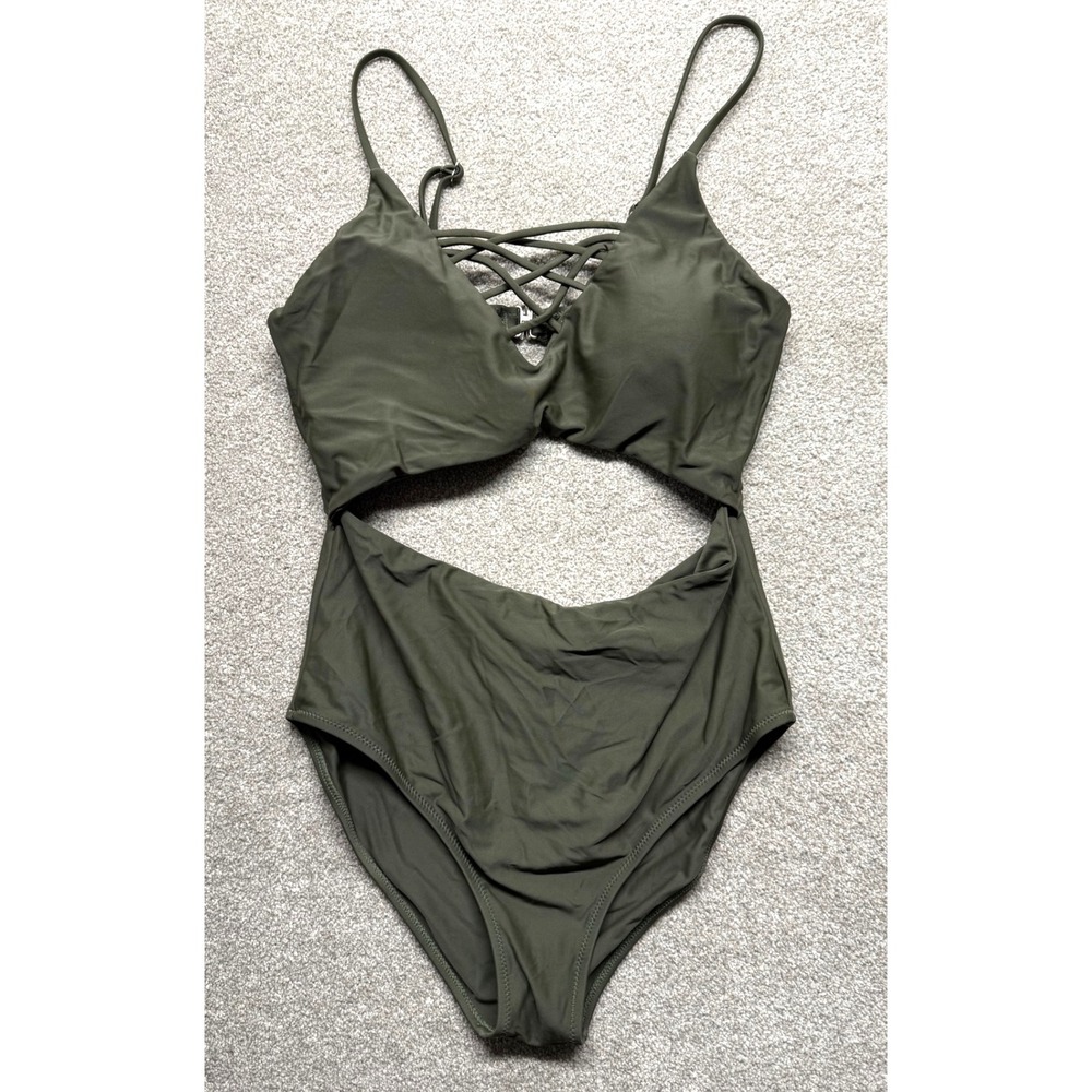 Cupshe Olive Green Lace Up Cutout One Piece‎ Swimsuit Medium